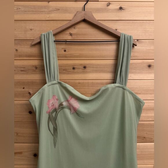 NWT Cider Size XXLarge Sage Green Square Neck Floral Mesh Overlay Maxi Dress - Picture 3 of 13